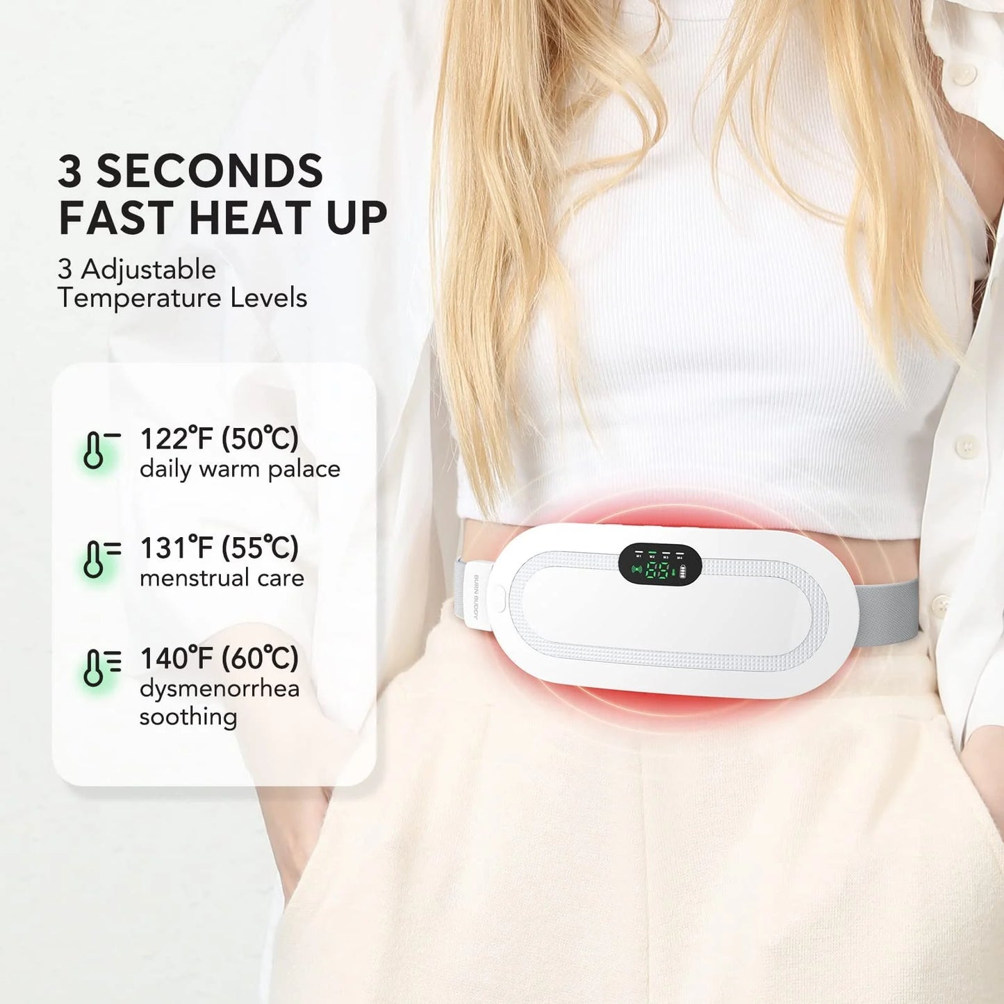 Portable Heating Pad for Period Comfort,1800Mah Cordless Period Heating Pad,3 Massage Modes Menstrual Heating Pad,Electric Rapid Fast Heating Period Comfort Heating Pad, Gifts for Women & Girl,White